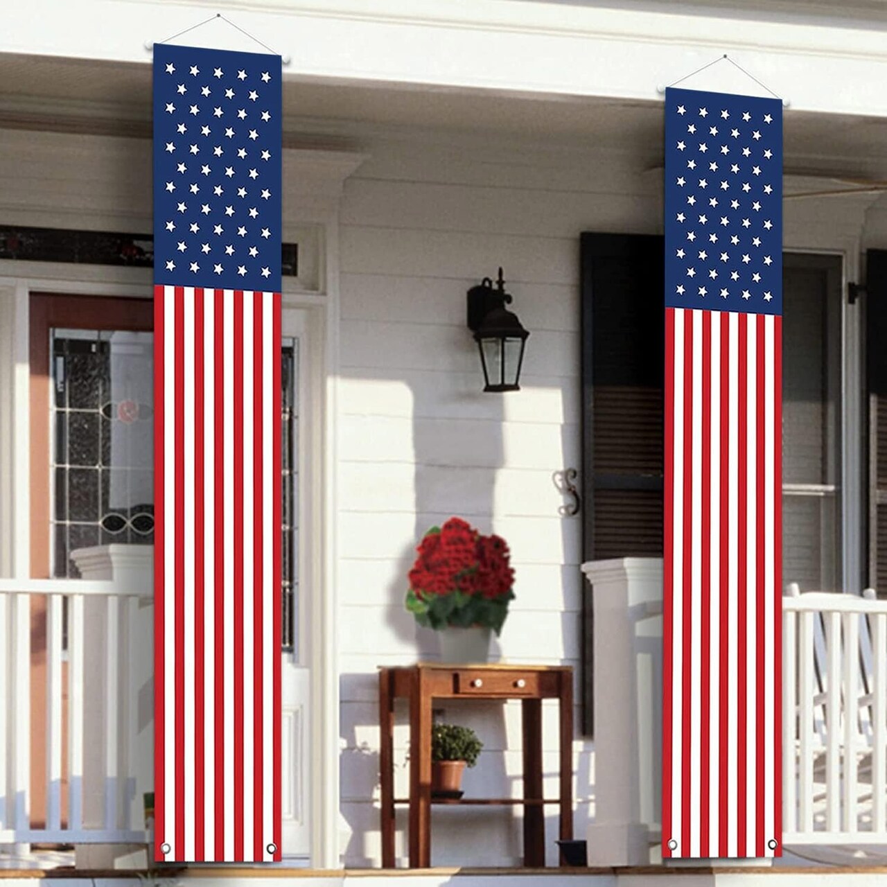 4th of July Decorations Outdoor - Hanging American Flag Banners Stars (2 Pcs)